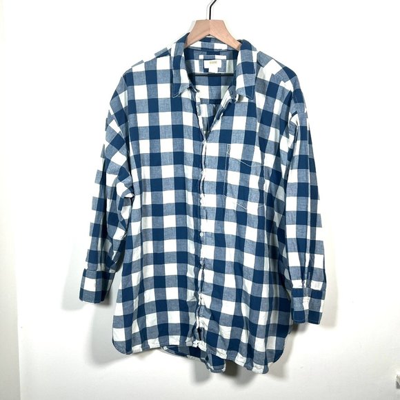 Maeve Tops - Maeve Blue Plaid Buttondown Shirt Womens Size 2x Plus Size Preppy Hipster Casual